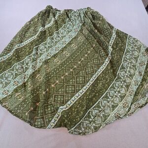 Unbranded Midi Skirt Women S Green Boho Geometric Floral Elastic Waist Sheer